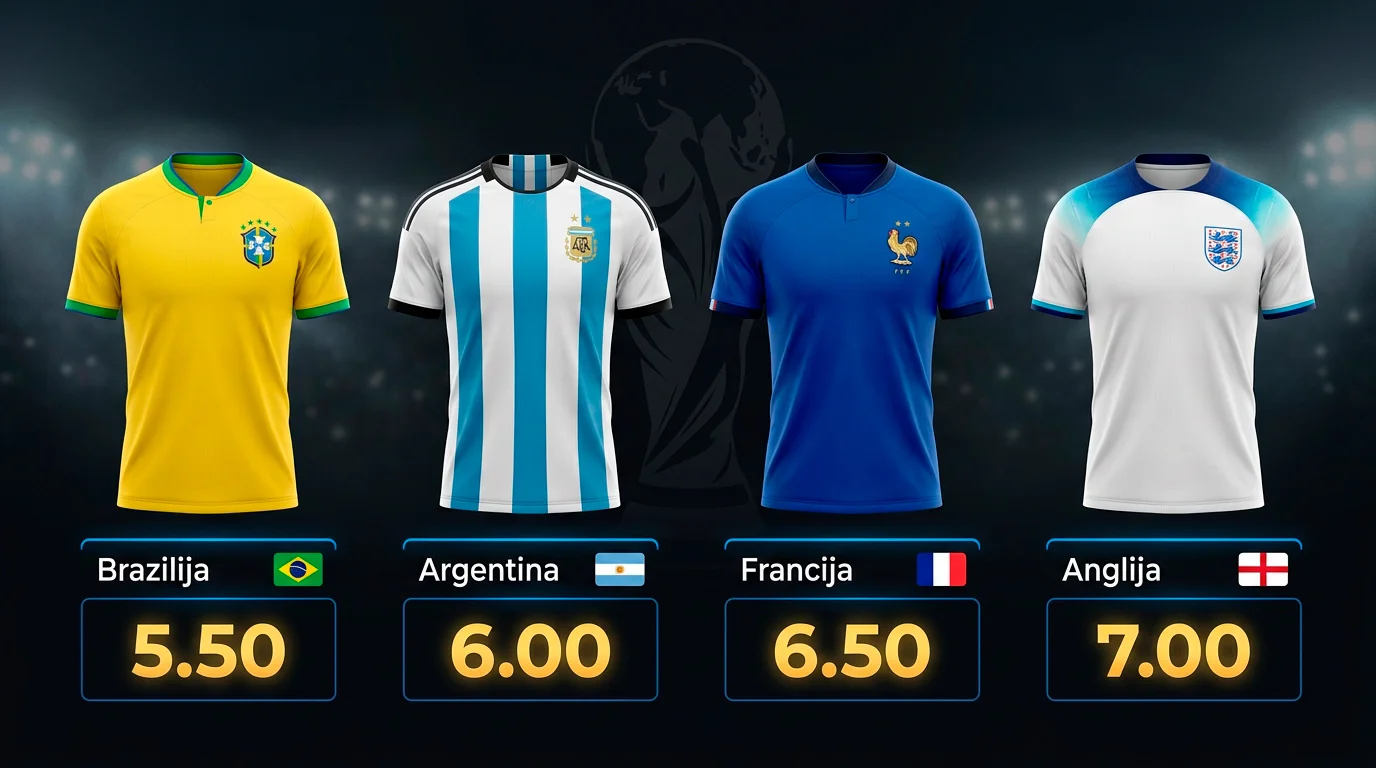 Kvote za favorite SP 2026 - Brazilija, Argentina, Francija, Anglija
