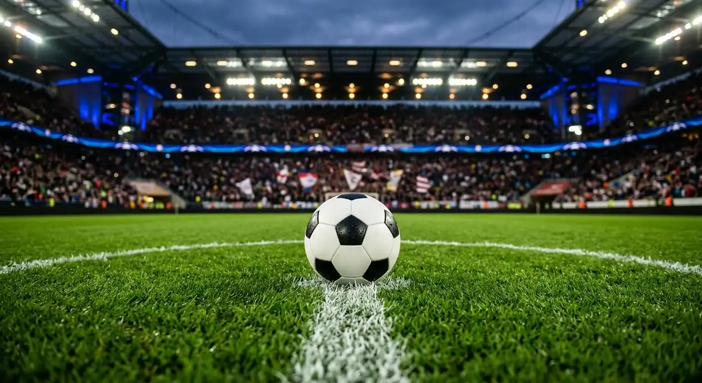 Nogometna žoga na osrednjem krogu igrišča pred tekmo osmine finala svetovnega prvenstva 2026