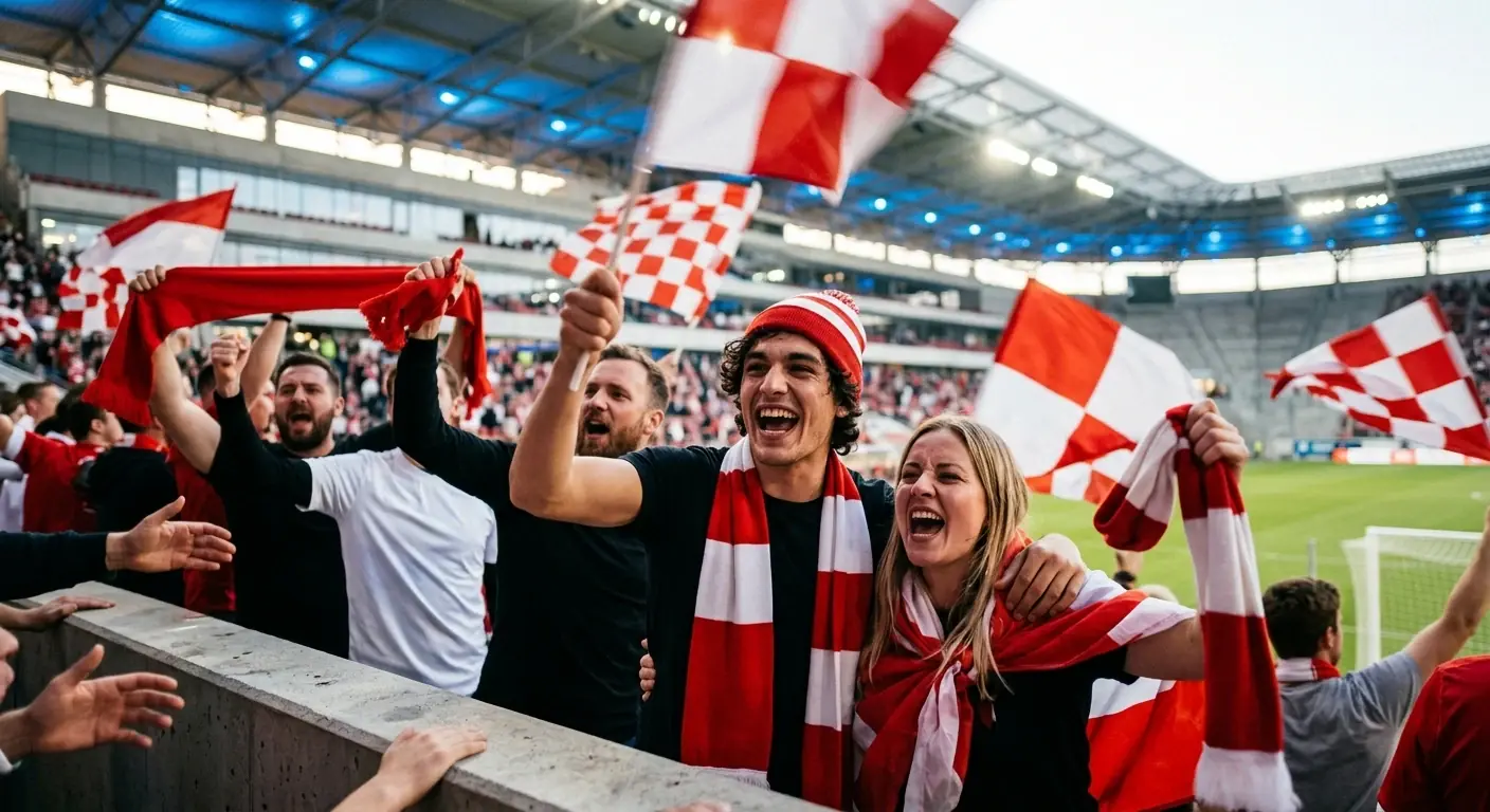 Avstrijski nogometni navijači spodbujajo svojo reprezentanco na tribuni