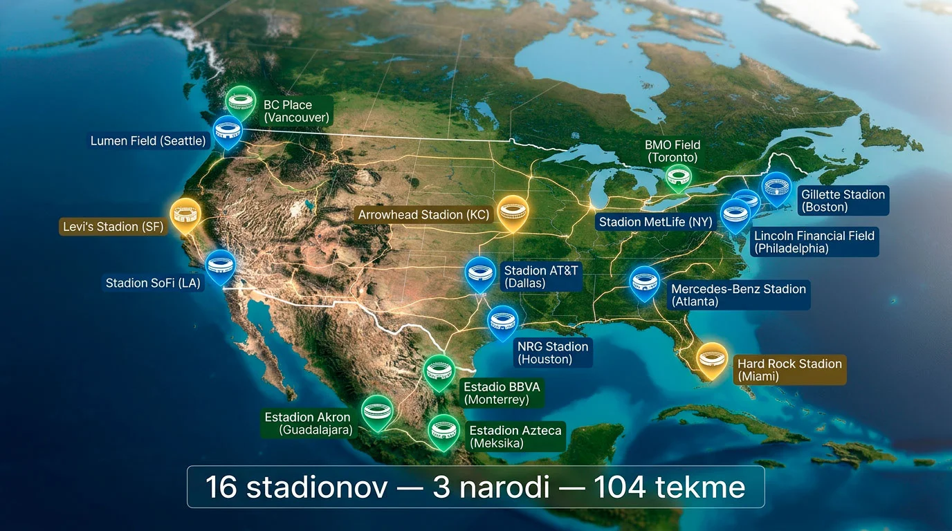 16 stadionov Svetovnega prvenstva 2026 v ZDA, Mehiki in Kanadi