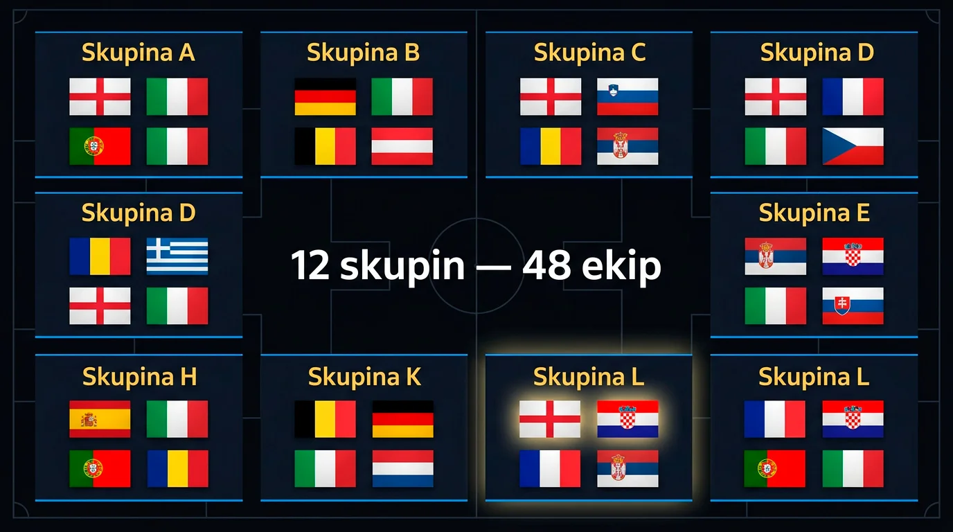 Vseh 12 skupin Svetovnega prvenstva 2026 z razporeditvijo reprezentanc