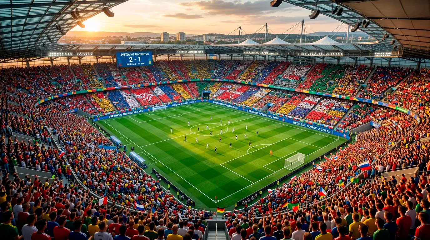 Stadion na svetovnem prvenstvu 2026 z navijači in reprezentancami